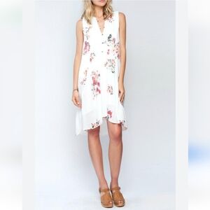 Gentle Fawn Gardenia Print Midi Dress Size Large White With Red,Pink & Green